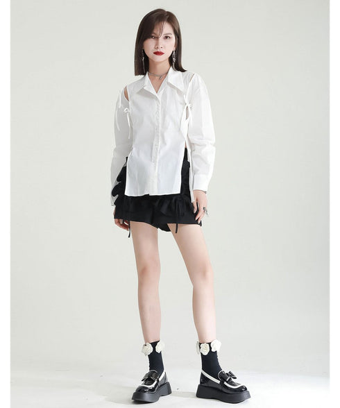 Cut-Out Ribbon Sleeve Shirt